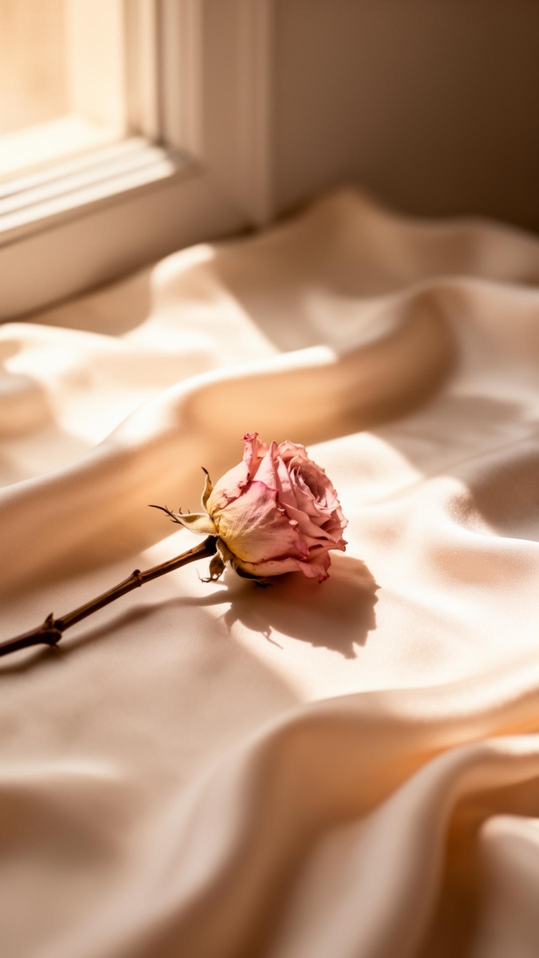 Dried rose on cream silk